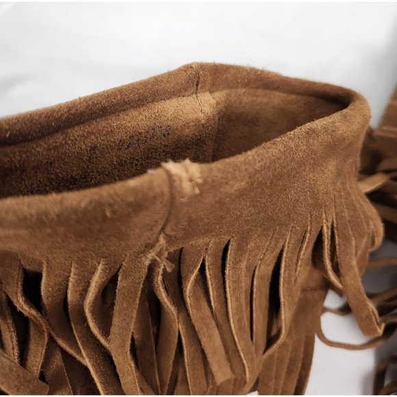 Minnetonka Women's Sz. 7 3 Layer Brown Fringe Leather Mid Calf Boots - Picture 5 of 7